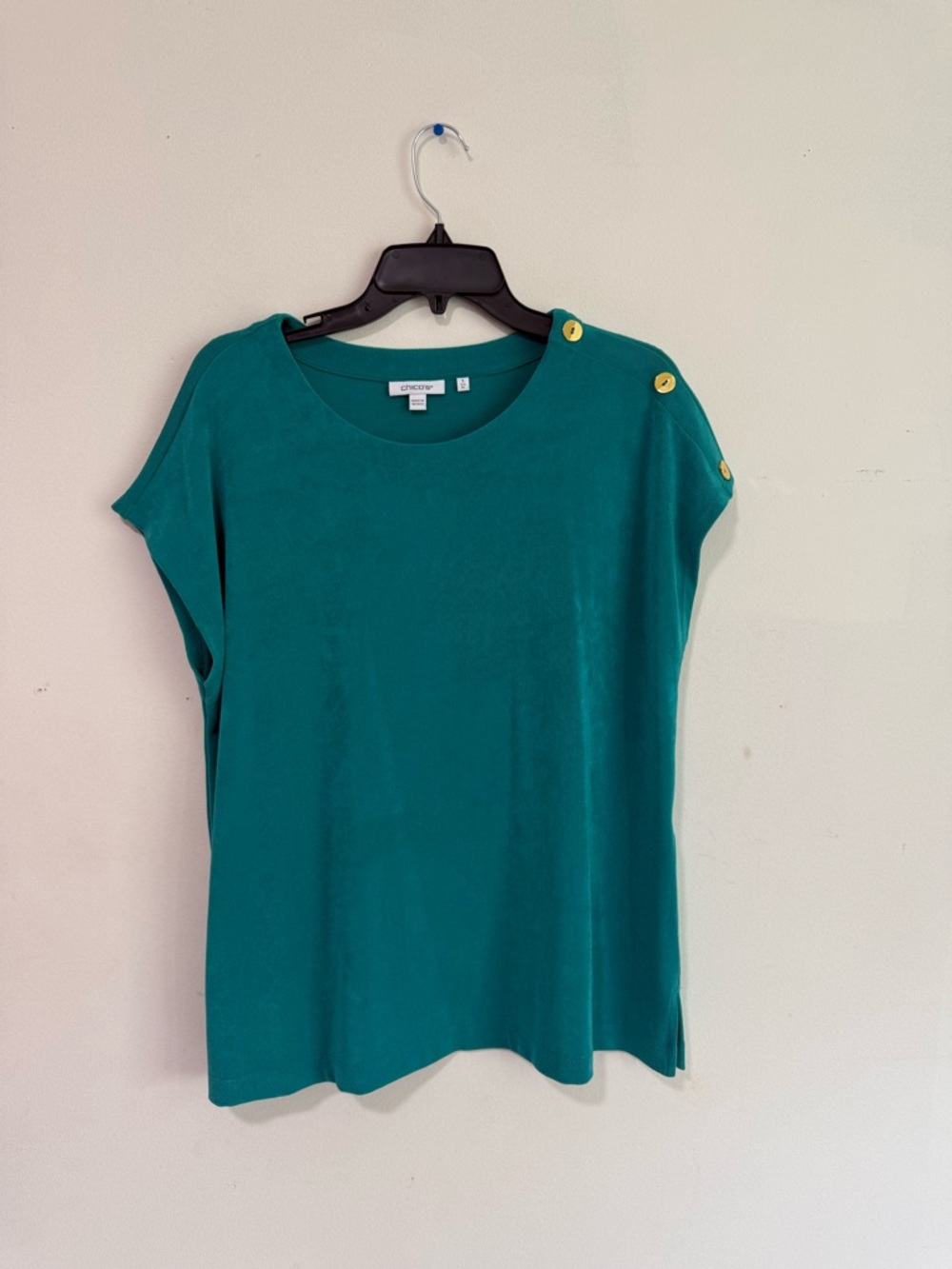 Chico's Teal Short-Sleeve Top with Shoulder Buttons